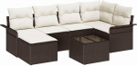 6-teiliges Garten-Sofa-Set mit Kissen Grau Poly-Rattan, 2-Sitzer Garten-Sofa mit Stauraum & Kissen Braun Poly-Rattan Gartenlounge Model3354107