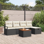 6-teiliges Garten Sofa Set mit Kissen Schwarz Poly Rattan Gartenlounge Model3359530