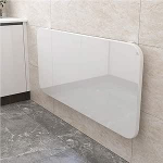 Klappbarer Wandtisch mit Regal und Hockerhalterung, robuster K&uuml;chentisch aus kaltgewalztem Stahl, valge, 120 x 30 cm