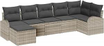 7-teiliges Garten-Sofaset mit Kissen Hellgrau Poly Rattan, 2-Sitzer Garten-Sofa mit Stauraum & Kissen Hellgrau Poly Rattan Gartenlounge Model3354801
