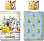 Pok&eacute;mon Children's Bed Linen Set 2-Piece 135 x 200 cm + 80 x 80 cm Reversible Bed Linen with Pikachu & Pokemon - 100% Cotton with Zip - Breathable, Colourfast and Easy to Clean - Oeko-Tex