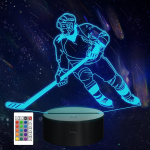 CooPark Ice Hockey Gift, 3D Ice Hockey Night Light for Children with Remote Control, 16 Colours, Changing Dimmable Function, Sports Theme, Bedroom Decor, Cool Lamp for Children