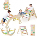 COSTWAY Indoor Climbing Frame, sisaldab Climbing Triangle & Climbing Arch & Ramp, Indoor Play Equipment Wood, Rung Triangle vabalt kombineeritav, Climbing Children Indoor alates 1 aastast (v&auml;rviline)