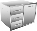 Outdoor Drawer Combo, BBQ Access Trash Bin Drawer with Three Stainless Steel Drawers (Left) Outdoor Kitchen for BBQ Island, BBQ Station, Outdoor Cabinet(WxDxH): 28" W x 20" D x 20" H