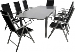 DEGAMO Marina Garden Set 9 Pieces 8 x High-Backed Chairs and 1 x Extendable Table Aluminium with Glass Top 180/240 x 100 cm Outdoor