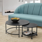 [en.casa] V&aelig;r&oslash;y Coffee Table Set of 2 Round Sofa Table 40 x 80 cm Living Room Table Black Matt