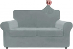 ZNSAYOTX Luxury Velvet Couch Cover 3 Pieces Stretch Sofa Covers for 2 Cushions Couch Soft Two Seater Slipcover Living Room Non-Slip Dog Seat Furniture Protector (Light Grey) 55"-69"(2)