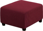 GAMUKAI Ottoman Cover Square Storage Ottoman Slipcover Stretch Footrest Stool Covers Furniture Protector Spandex Jacquard Fabric with Elastic Band Large Burgundy