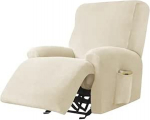 AQIGR Relaxing Chair Cover Stretch Velvet Stretch Cover for Recliner Chair Cover 4-Piece Set Elastic Non-Slip Cover for TV Chair Lounger Armchair (V&auml;rv : Beige)