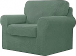 Stretch Jacquard Sofa &Uuml;berzug, Sofabezug mit separaten Sitzkissen und R&uuml;ckenlehnen, Spandex Sofa &Uuml;berw&uuml;rfe, rutschfest Sofahusse Mit Gummiband (Green Medium,1 Sitzer - 3 St&uuml;ck)