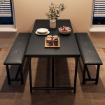 Modernne t&ouml;&ouml;stuslik 3-osaline s&ouml;&ouml;gilaud 4 inimesele koos 2 pehmendatud pingiga Ruumis&auml;&auml;stlik k&ouml;&ouml;gilaua komplekt v&auml;ikestele ruumidele Lihtne kokkupanek metallraamiga s&ouml;&ouml;gitoa m&ouml;&ouml;bel