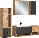 xonox.home Vannituba Grado 4-osaline kombineeritud vannitoam&ouml;&ouml;blikomplekt Komplekt Vannitoam&ouml;&ouml;blikomplekt Vannitoa kombineeritud komplekt riputatav ees Nox Oak Nb. S&uuml;gav t&otilde;mmatud korpus Nox Oak Nb. Trim Grey