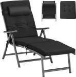 SONGMICS p&auml;ikesevoodi, kokkupandav, lamamistool 6 cm paksuse madratsiga, eemaldatav padi, valmistatud roostekindlast alumiiniumist, hingav, mugav, reguleeritav, kandev&otilde;ime kuni 150 kg, must GCB24BK