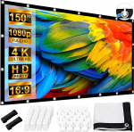 LEORFI projektoriekraan 150 tolli 16: 9 HD, kaasaskantav kokkupandav kortsuvastane projektsiooniekraan 336 x 190 cm, kahepoolne projektsioon, projektoriekraan telkimiseks ja kodukinoks