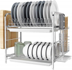 2-stufiger Geschirrtrockner, Abtropfgestell aus Edelstahl, multifunktionaler K&uuml;chentheken-Organizer mit Schneidebrettst&auml;nder, Gabelst&auml;nder, gro&szlig;es Fassungsverm&ouml;gen, eignet sich sehr gut f&uuml;r die