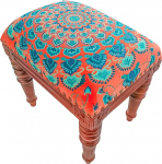 Mandala Life ART Maroko sametist tikandiga ja mangopuidust raamiga jalutuspink - 40 x 30 x 40 cm pehmendusega puidust pink, bho aktsent Ottomani elutuppa, magamistuppa ja mujale.