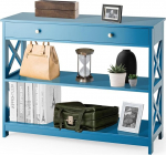 GIANTEX kitsas konsoollaud, esiku laud sahtli ja 2 riiuliga, k&otilde;rvallaud, sissep&auml;&auml;sulaud, kitsas esiku laud, kaasaegne dekoratiivne kallutatava kaitsega k&uuml;ljelaud, 100 x 30 x 80 cm (sinine)