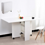 BAKAJI mitmeotstarbeline kokkupandav pikendatav puidust laud raamaturiiuliga valge Unica