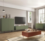 Wohnm&ouml;bel Set Living Wall Unit oliivrohelises ja punases toonis tamme v&auml;rvi, 4-osaline koos kohvilaud, Highboard, Lowboard, Sideboard, kaasaegne, k&auml;epidemevaba