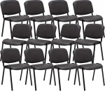 CLP komplekt 12 Ken k&uuml;lalistoolist, kunstnahast, virnastatavad toolid koos tugeva metallraamiga, polsterdatud toolid seljatoega, v&auml;rv: Hall