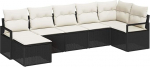 7-teiliges Garten-Sofa-Set mit Kissen Black Poly Rattan, 2-Sitzer Garten-Sofa mit Kissen Black Poly Rattan Gartenlounge Model3346467