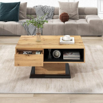 Kohvilaud puidust diivanilaud k&auml;epidemevaba sahtliga, puitlaastplaadist valmistatud kohvilaud, kahepoolne hoiuruum kontorisse, elutuppa, suur hoiuruum, musta ja puidu v&auml;rvi