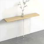 Kitsas puidust konsoollaud l&auml;bipaistvate akr&uuml;&uuml;ljalgadega - stiilne pikk sissep&auml;&auml;sulaud elutuppa helepruun viimistlus 120cm - kaasaegne kodudekoratsioon aktsent