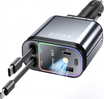 4 in 1 sisset&otilde;mmatav autolaadija, 4 in 1 kiirlaadija, USB C 69W adapter iPhone 16/15/14/13/12, Android, 180&deg; reguleeritav pistik, mitme seadme tugi, kompaktne, ruumi s&auml;&auml;stev jaoks.