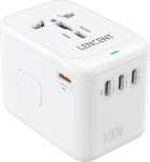 LENCENT 100W rahvusvaheline reisiadapter, GaN universaalne reisipistik 1 USB-A ja 4 C-t&uuml;&uuml;pi toiteadapteriga, kiirlaadija telefonile, s&uuml;learvutitele, &uuml;lemaailmne pistikupesa adapter USA/UK/EL/AUS, valge