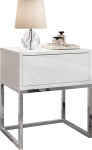 lukmebel Glamur Bedside Table White 45 x 36.6 x 53 cm with Chrome Frame - Bed Table - Push to Open Night Box - Bedside Table - High Gloss - Bedside Table with Drawer
