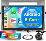 6G+128G 8 Core Wireless Carplay Android Car Radio 2 DIN Toyota Corolla Verso 2004-2009 9-tolline autoraadio traadita Android auto navigatsiooniga GPS WiFi Bluetooth FM / RDS raadio DSP EQ / SWC tagumine vaade
