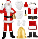 J&otilde;uluvana kost&uuml;&uuml;m 11-osaline luksuslik t&auml;iskasvanud meeste j&otilde;ulude sametist &uuml;likond, j&otilde;ulupidu Cosplay komplekt