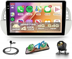 4G + 64G Androidi autoraadio Fiat 500 2007-2015 traadita Carplay 9-tolline puuteekraaniga autoraadio traadita Androidiga auto navigatsioon GPS WiFi peeglilink Bluetooth FM/RDS raadio 32 EQ/SWC tagumine vaade