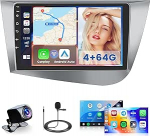Hikity 4G + 64G autoraadio Android Seat Leon MK2 2005-2012 Stereo auto 2 DIN juhtmevaba Carplay Android auto 9-tolline puuteekraan koos GPS WiFi FM RDS raadio 32EQ BT kaamera mikrofoniga