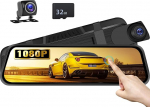 CAMECHO Mirror Dash Cam 9,66-tollise IPS-puuteekraaniga, Dash Cam auto eesmine tagumine 1080P tagurduskaameraga, Super Night Vision Loop Recording G-sensoriga tagurdusabi mobiilne j&auml;lgimine + 32GB TF