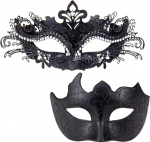 MYSEUNI Paar maskid maskid - l&auml;ikiv Rhinestone Metal Filigree Veneetsia mask ja Veneetsia meeste mask karnevaliks