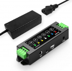 Herdio 4-kanaliline v&otilde;imendi Bluetooth 5.0 Amp vastuv&otilde;tja 200W v&auml;ljundv&otilde;imsus koos 24V5A AC-DC toiteallikaga seinale paigaldatud, USB/MIC/AUX/TWS, kodu/k&otilde;rge/lae/paiksete k&otilde;larite jaoks (40W iga kanali kohta)