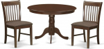 East West Furniture HLNO3-LWH-W Hartland Set mit 1 rundem Esstisch (106,7 cm) und 2 St&uuml;hlen, Leinenwei&szlig;, 3-teilig HLNO3-MAH-C Mahagoni