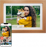Denver FRAMEO Digital Photo Frame Wood 10.1 Inch with WiFi - FRAMEO digitaalne pildiraam puuteekraaniga ja 16 GB m&auml;luga - elektriline pildiraam rakenduse juhtimisega - USB & microSD - hele puit