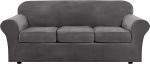 Sofa Cover Sets with Separate Seat Cushion Covers, Sofa Slipcover Anti-Slip with Elastic Band, Stretch Furniture Protector (Ivory, Sofa (4 Pieces)) (Colour: Dark Grey, Size: Large Sofa (4 Pieces))