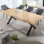 LEBENSwohnART Oakland Wild Oak Design Dining Table 180 cm Black X-Metal Frame 5 cm Wane Edge