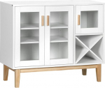 Homcom Kitchen Sideboard with Bottle Rack, Buffet Sideboard with 3 Glass Doors and 4 Bottles, X-Shape Bottle Rack for Dining Room, Modern Style, Anti-Slip, 90 x 37 x 75 cm, White