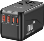 LENCENT Universal Travel Adapter 100W GaN3 rahvusvaheline reisipistik 2 QC4.0 USB-A+2 PD3.0 Type-C PPS kiirlaadimisega, &uuml;lemaailmne seinalaadija USA/UK/EL/AU pistikupesadele, must