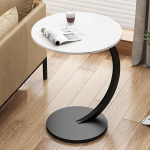 STCERY Sofa Table with Wheels, Small Side Table C Shape, Round Table as Storage Area, Rollable Sofa Table, Bedside Table, Suitable for Living Room, Bedroom, Home Office (White)