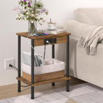YUFAM Side Table with Charging Station, Small Side Table, 2-Tier Bedside Table with Shelf, Bedside Table for Small Rooms in the Living Room, Bedroom