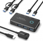RSHTECH USB C Switch 2 PC koos lauaarvuti kontrolleriga - USB 3.0 Kvm Switch 2 Pc - &Uuml;ks klaviatuur 2 tk samaaegselt - 2 in 4 out - Alumiinium - &uuml;hildub Windows, Mac ja Linuxiga