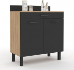 IDMarket - CINA Kitchen Sideboard 80 cm Worktop 83 cm Height 2 Doors + Drawer Beech and Black