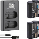 2 x Blumax aku &uuml;hilduv Nikon EN-EL15 [2250 mAh] + Slim Dual Charger EN-EL15c EN-EL15b EN-EL15a jaoks D800 D850 D7200 D7500 Z8 Z7 II Z6 II Z5 Zf