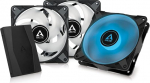 ARCTIC P12 PWM PST RGB (3 tk, koos kontrolleriga) - PC ventilaator, 120 mm PWM PST korpuseventilaator, optimeeritud staatilise r&otilde;hu suhtes, korpuseventilaator, poolpassiivne: 200-2000 rpm, 12 V 4-poldiline RGB LED, must