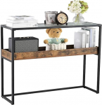 Konsolentisch Zweist&ouml;ckiger Schmaler Flurtisch mit Ablagen, schmaler Sofatisch f&uuml;r Wohnzimmer und Schlafzimmer, Braun(100x25x80cm)